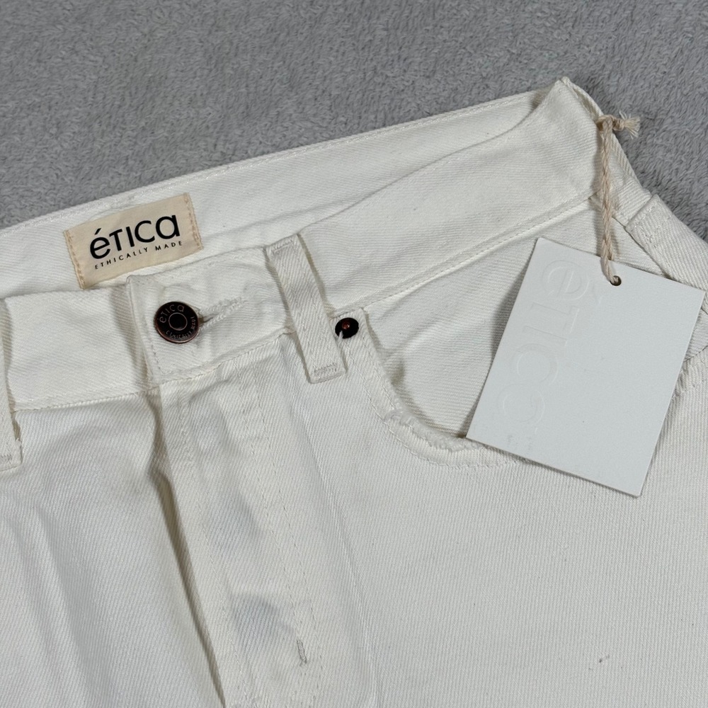 Etica Amis Mid Rise Boy Bootcut Relaxed Jeans Vintage White Distressed Size 26